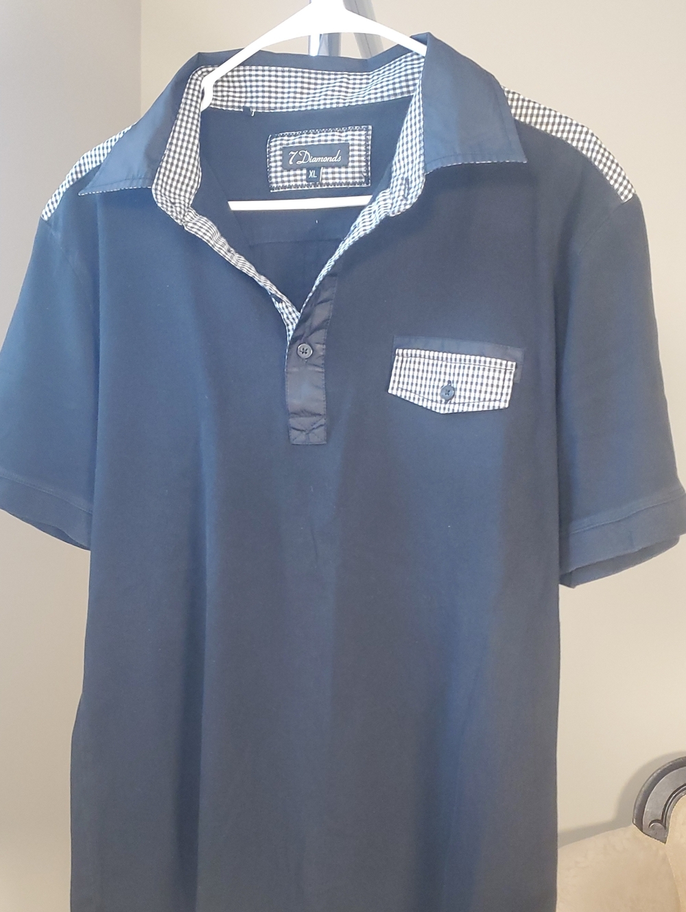 7 Diamonds Black Polo with Gingham Accents